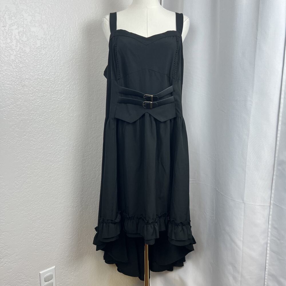 Black High-Low Dress with Buckle Waist